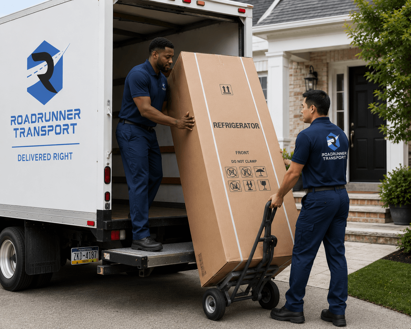 Box truck and crew delivering large items